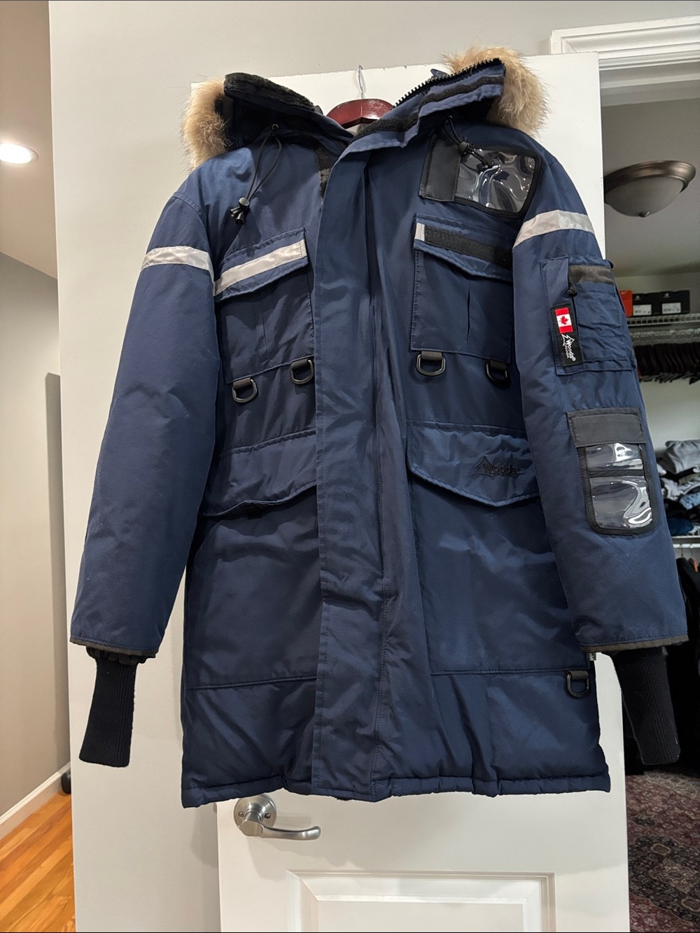 Woods Canada Goose Navy Winter Coat with Fur-Trim Hood